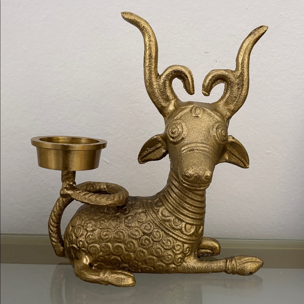 Gold Animal tea light Candle Holder 8” tall 7” wide